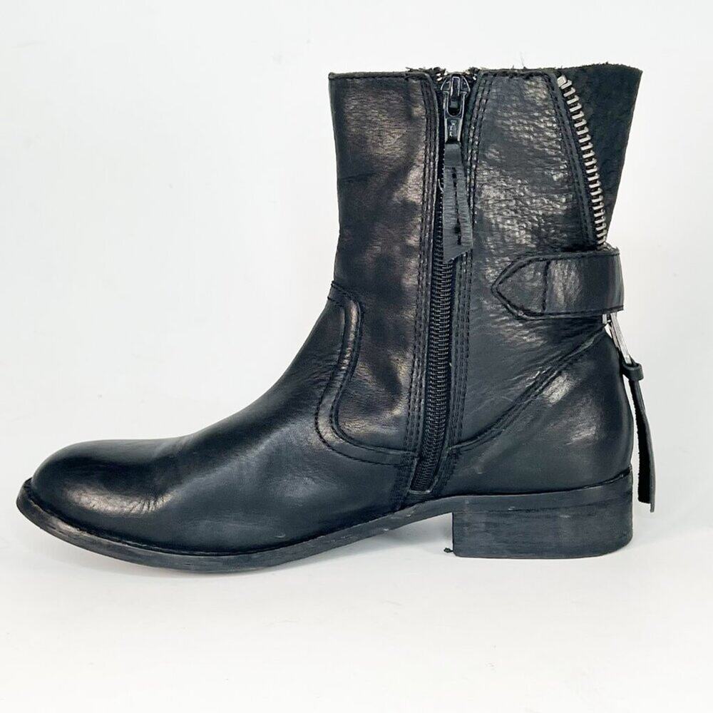 Aldo Black Leather Moto Motorcycle Buckle Ankle Boots Booties Women 7.5 - Picture 6 of 13